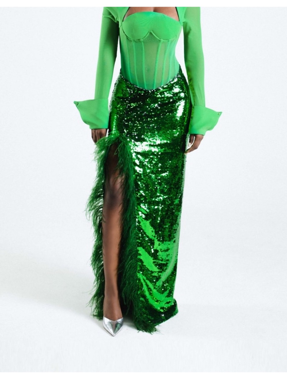 Hanifa Green Sequin Amara Skirt NWT